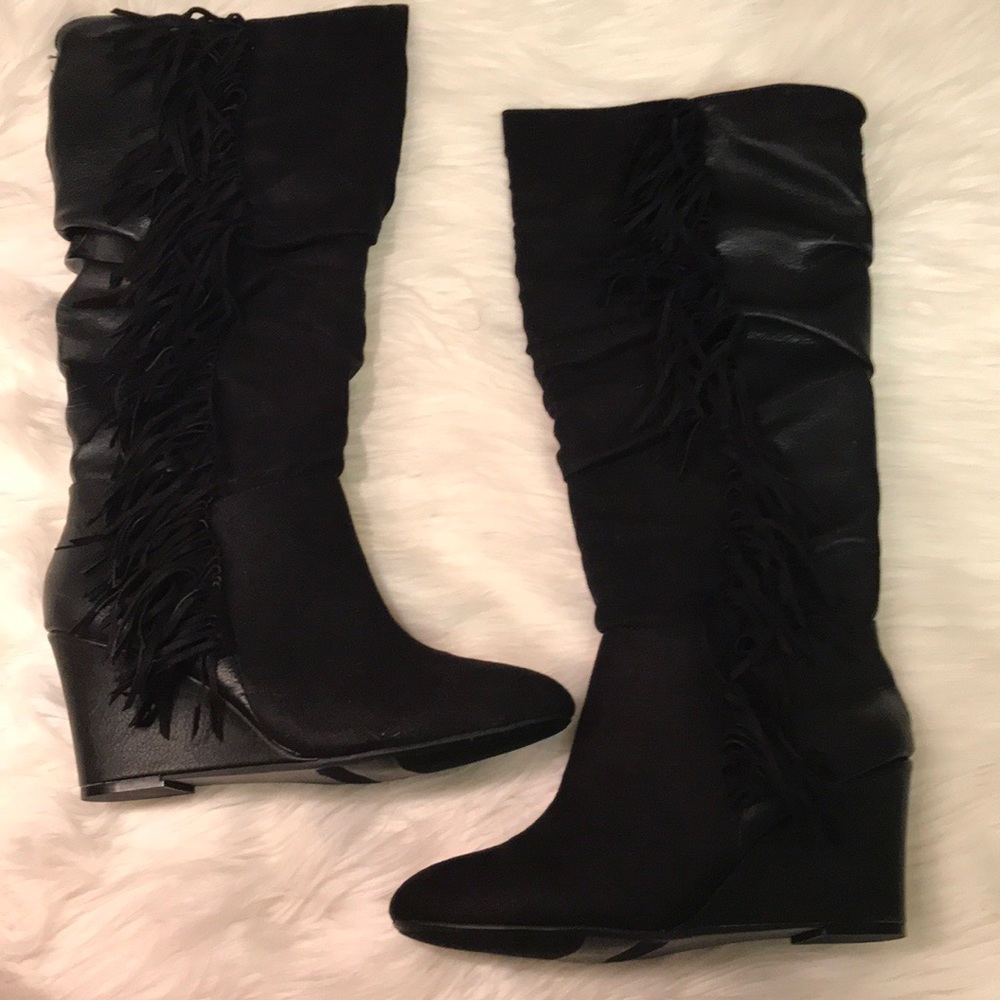 Just Fab Maxime Fringe Wedge Knee High Boots
